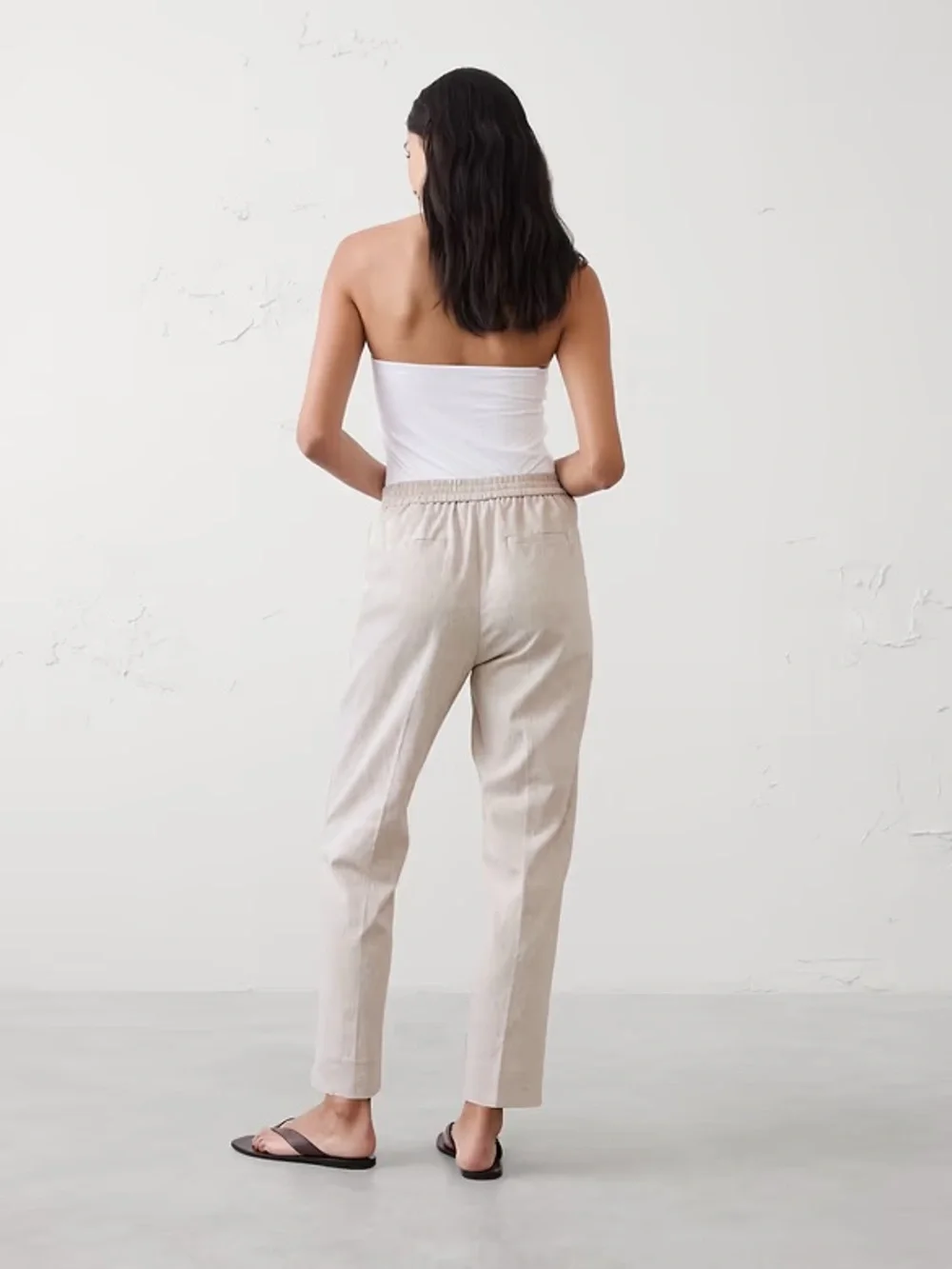 TAPERED HIGH-RISE LINEN-BLEND PANT
